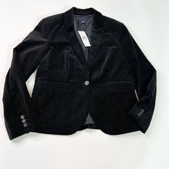Tommy Hilfiger Jacket Blazer Womens 14 Black Velvet Single Button Black NEW - Picture 1 of 13